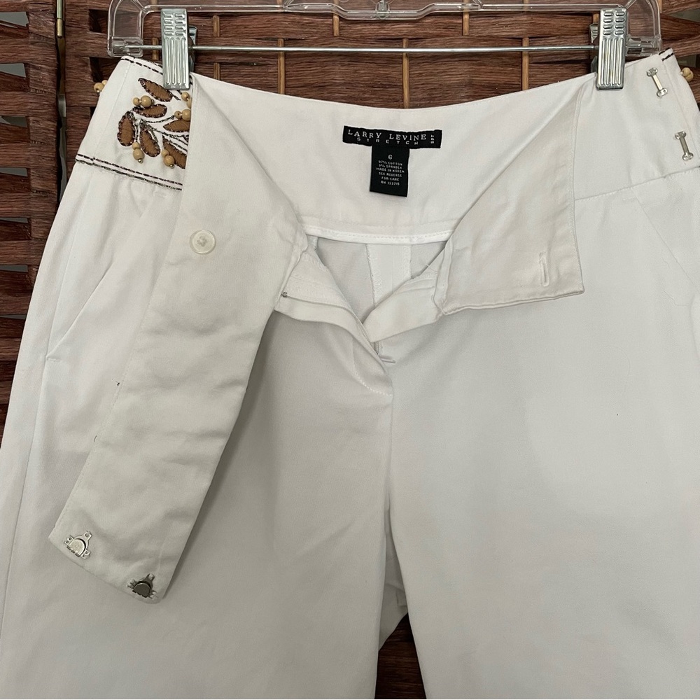 Larry Levine Stretch Women Crop Pants Embroidered, Embellished Waistband, Size 6 - Picture 6 of 12